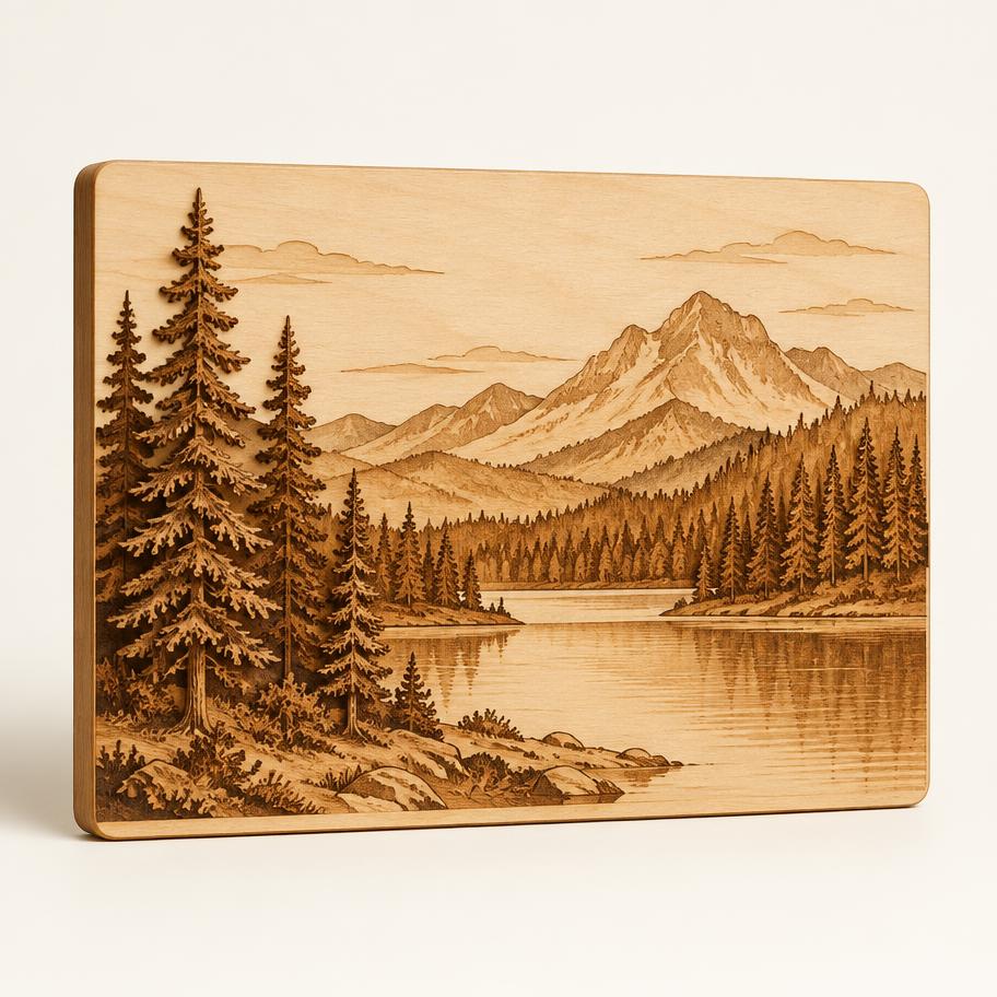 3D Etched Mountain Lake Plaque